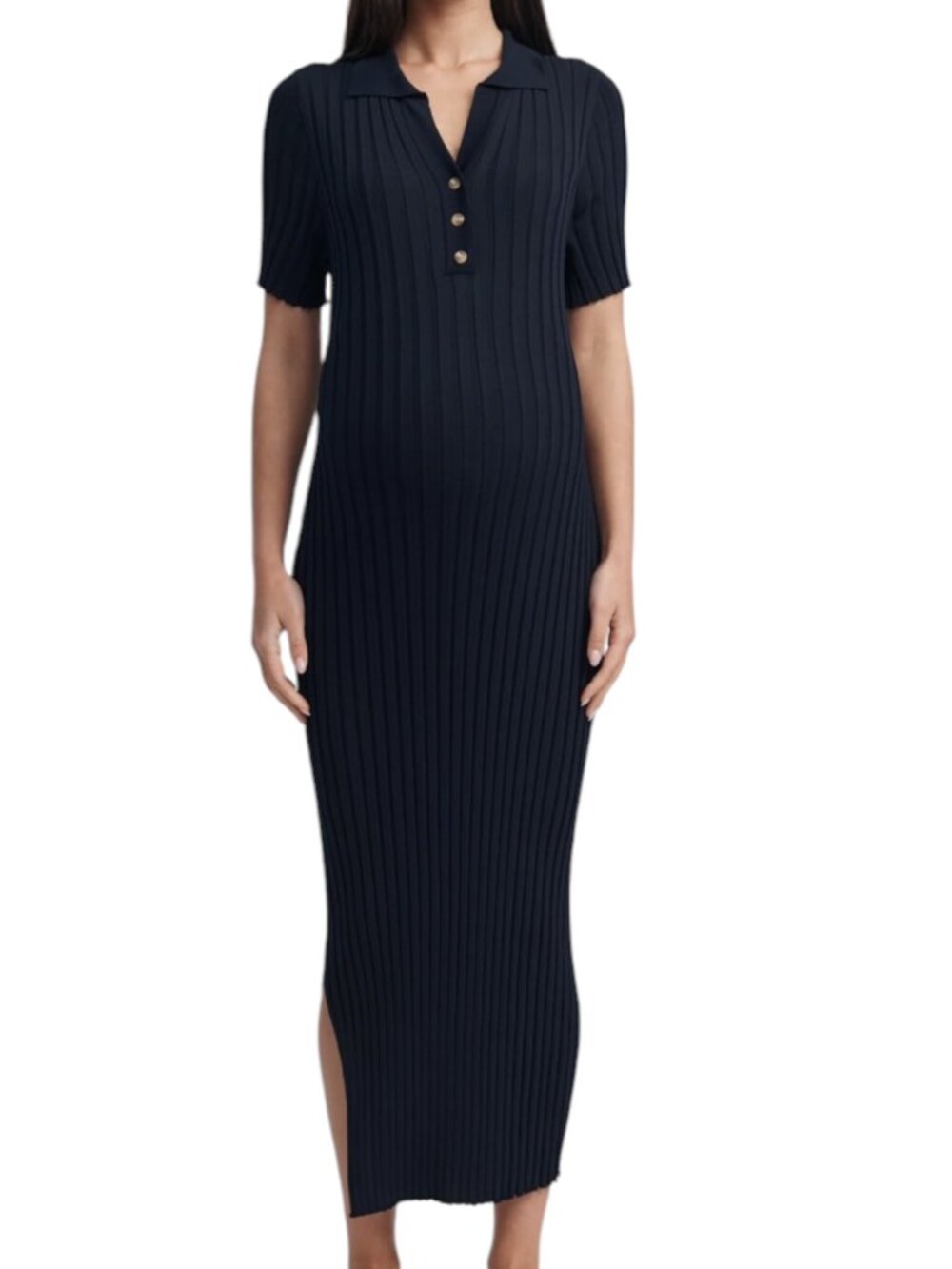 Ribbed Polo Midi Dress in Black